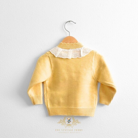 NWT Lovely Girls Knitted Two-piece Cardigan Sweater & Pants Lace Collar 12-18M - Picture 3 of 6